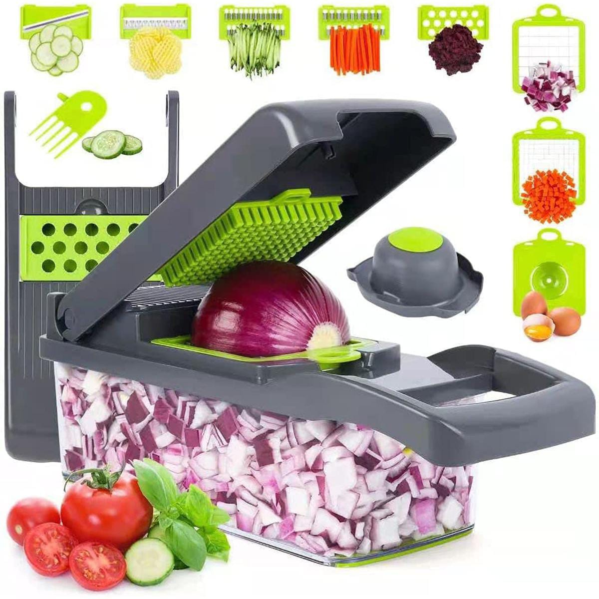 Multi-Function Vegetable Chopper & Slicer - 12-in-1 Onion Chopper with Container