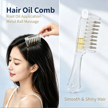 2-in-1 Hair Oil Applicator Brush - Scalp Massager & Liquid Dispensing Comb