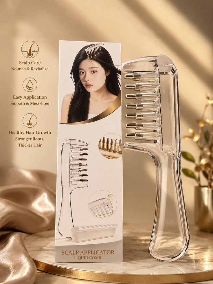 2-in-1 Hair Oil Applicator Brush - Scalp Massager & Liquid Dispensing Comb