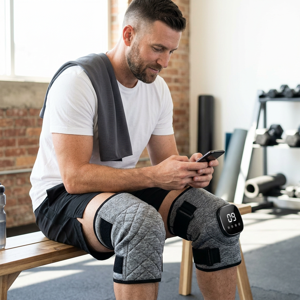 Man using the knee massager after a workout