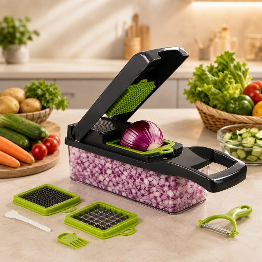 Multi-Function Vegetable Chopper & Slicer - 12-in-1 Onion Chopper with Container