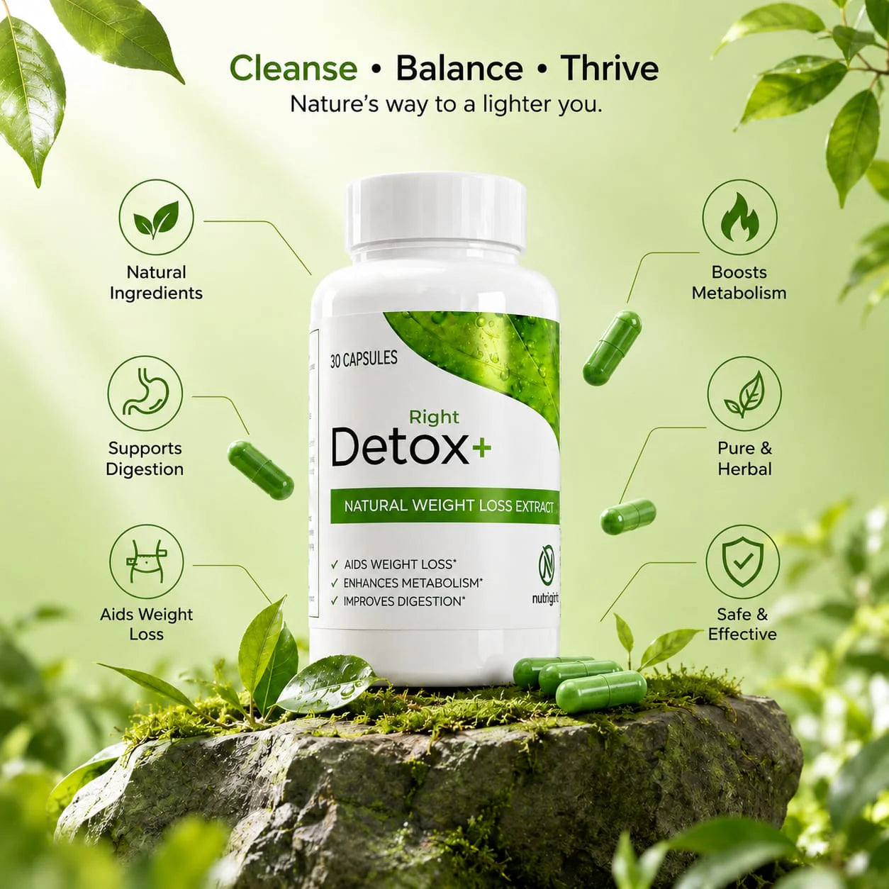 Detox Right by Nutright | 100% Organic & Plant-Based Formula | Daily Detox & Premium Herbal Support
