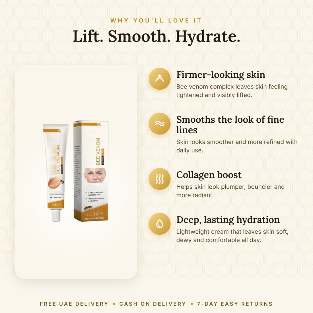 Bee Venom Lifting & Firming Face Cream – Collagen Boost & Deep Hydration (20g)
