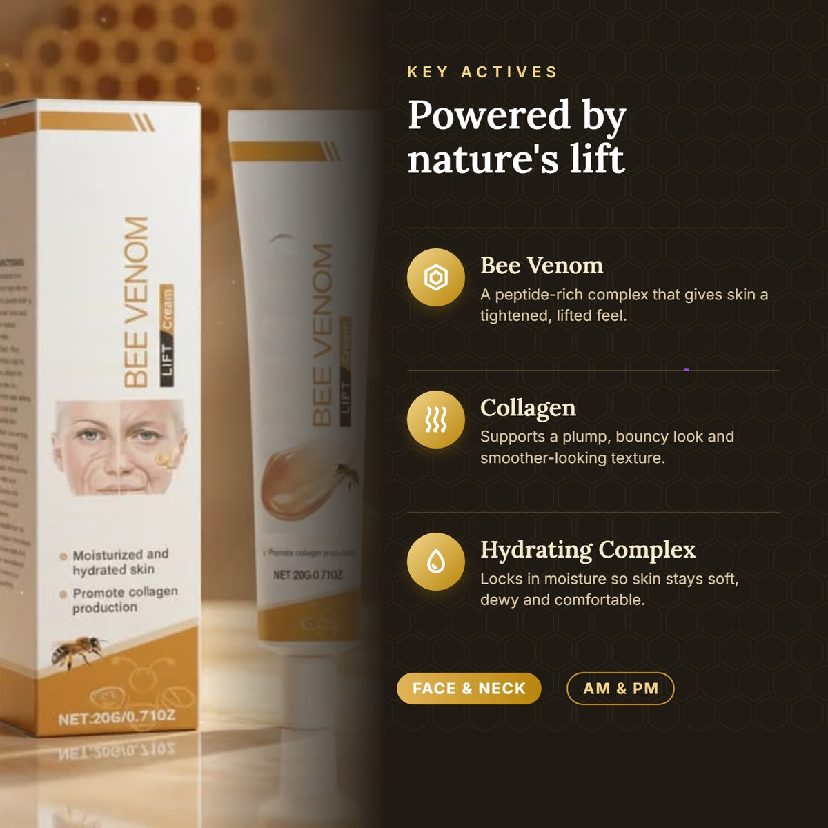 Bee Venom Lifting & Firming Face Cream – Collagen Boost & Deep Hydration (20g)