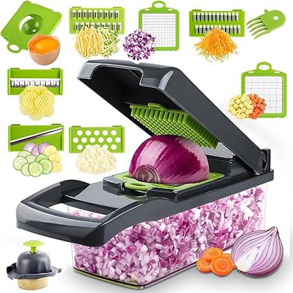 Multi-Function Vegetable Chopper & Slicer - 12-in-1 Onion Chopper with Container
