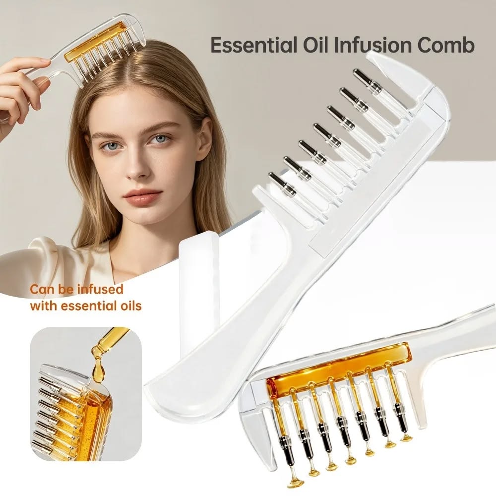 2-in-1 Hair Oil Applicator Brush - Scalp Massager & Liquid Dispensing Comb