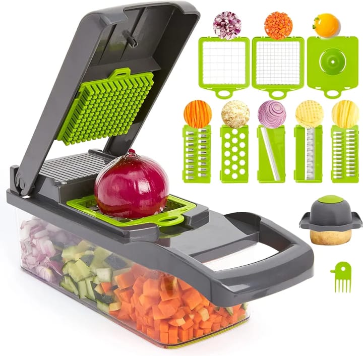 Multi-Function Vegetable Chopper & Slicer - 12-in-1 Onion Chopper with Container
